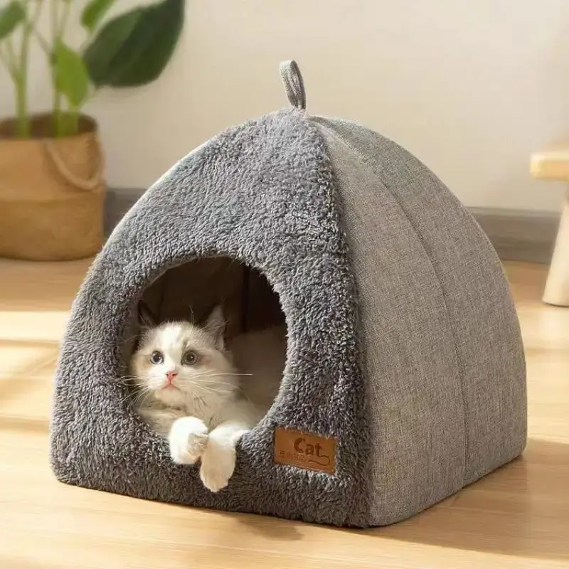 Semi-enclosed Cat House, Warm Plain Cat Bed, Pet Supplies for Dogs & Cats