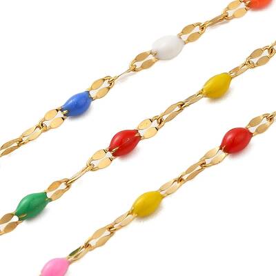 Ion Plating(IP) 304 Stainless Steel Enamel Oval Dapped Chains