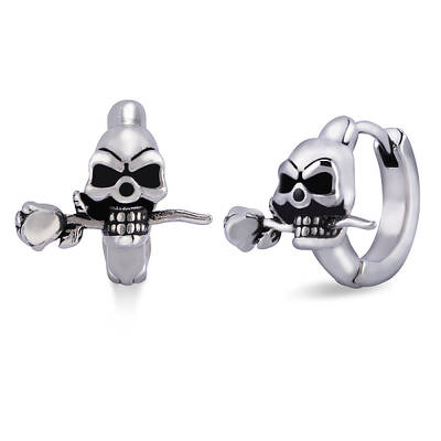 316 Stainless Steel Skull with Rose Hoop Earrings for Men Women