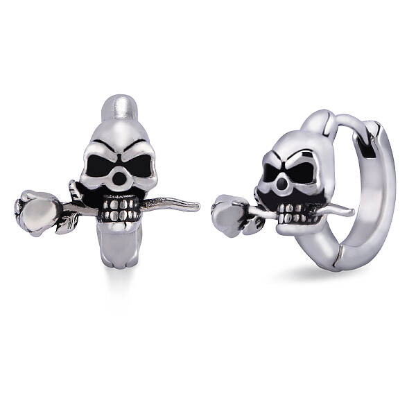 316 Stainless Steel Skull with Rose Hoop Earrings for Men Women