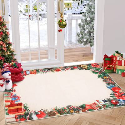 Garvee Christmas Area Rug 2x3 - Washable, Non-Slip, Soft Low Pile - Classic Red Print, Kid & Pet-Friendly - Entryway, Living ...