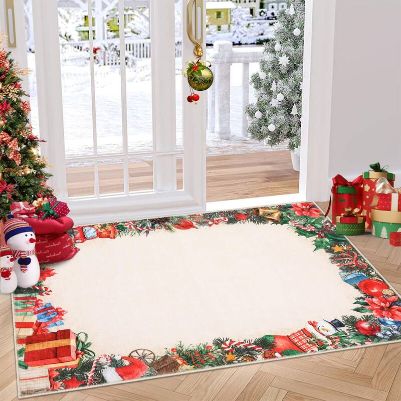 Garvee Christmas Area Rug 2x3 - Washable, Non-Slip, Soft Low Pile - Classic Red Print, Kid & Pet-Friendly - Entryway, Living ...