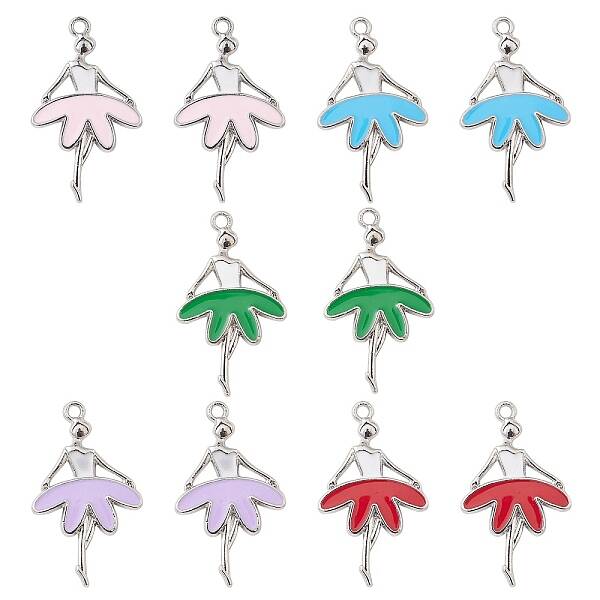10Pcs 5 Colors Alloy Enamel Pendants