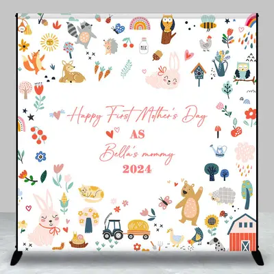 Custom Animals Leaf Happy First Mothers Day Backdrop - Aperturee