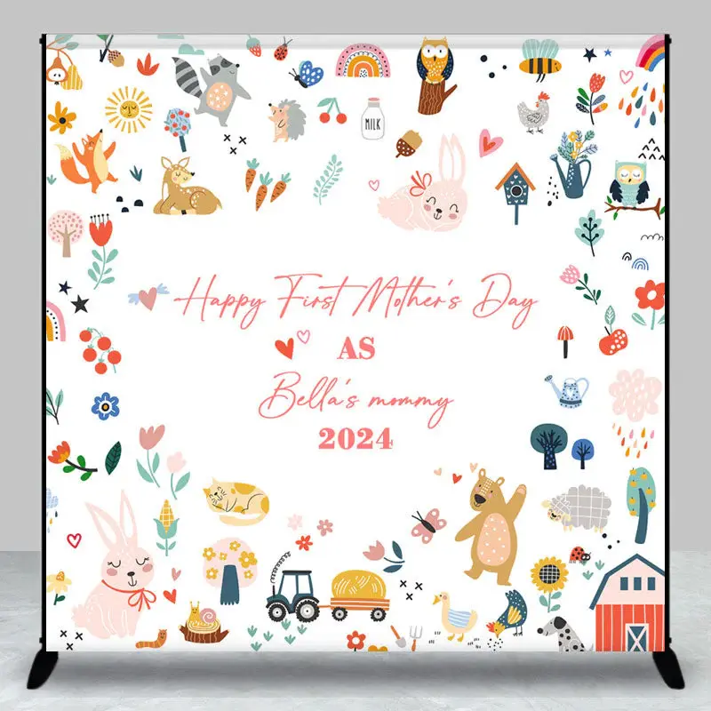 Custom Animals Leaf Happy First Mothers Day Backdrop - Aperturee