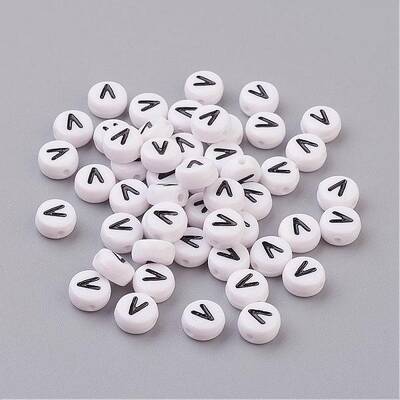 Flat Round with Letter V Acrylic Beads