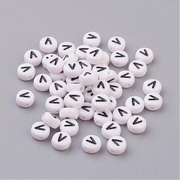 Flat Round with Letter V Acrylic Beads