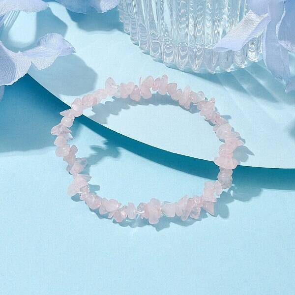 Natural Rose Quartz Chips Beaded Stretch Bracelets for Women