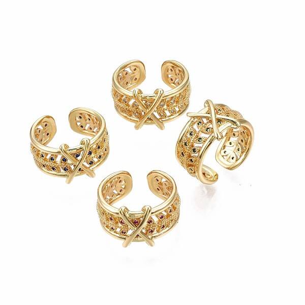 Real 18K Gold Plated Brass Initial X Cuff Ring