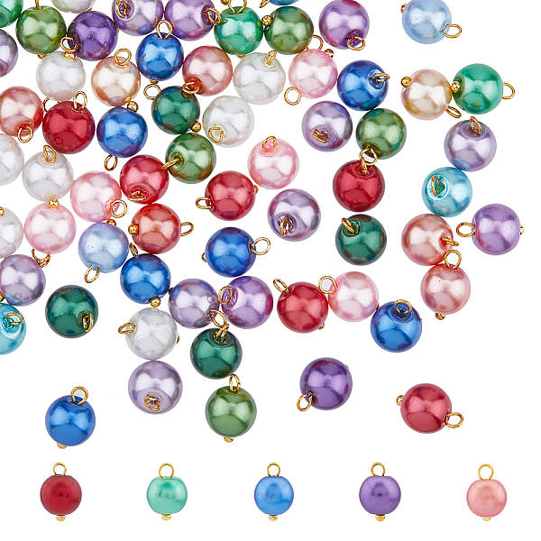 150Pcs 5 Colors Glass Pearl Pendants
