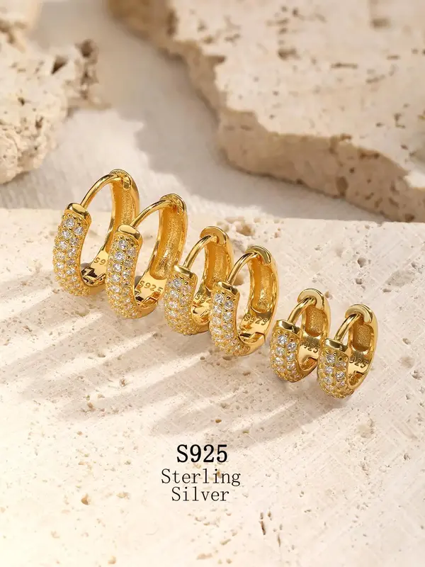 925 Sterling Silver Unisex Elegant Rhinestone Decorated Earrings, Trendy Exquisite Earrings, Chic Gorgeous Jewelry As Gift fo...