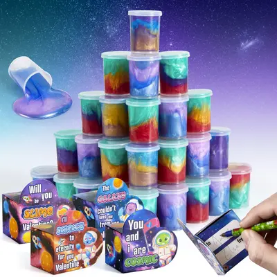 28Pcs Cosmic Realm Valentine Slime in Boxes with Kids Valentines Cards 2025 Valentine Exchange Cards