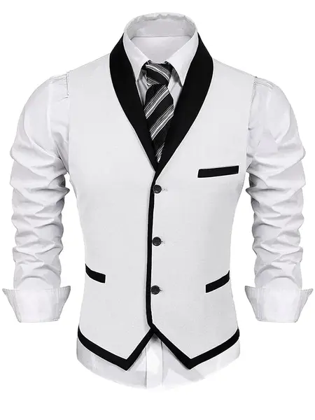 Buttons V-neck Suit Vest (US Only), White / XXXL
