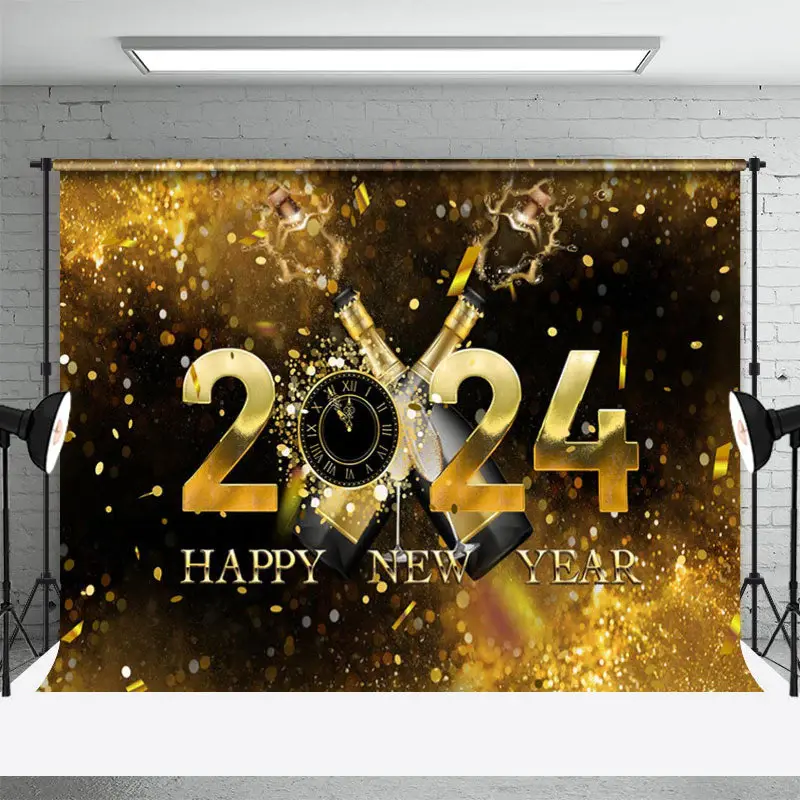 Sequin Champagne Bokeh 2024 Happy New Year Backdrop - Aperturee