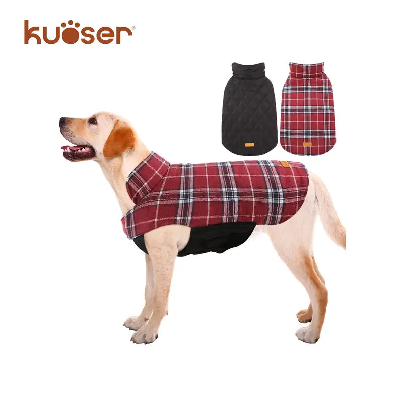 Kuoser Warm Dog Coat, Reversible Dog Jacket Waterproof Dog Winter Coat British Style Plaid Dog Clothes Pet Dog Cold Weather C...