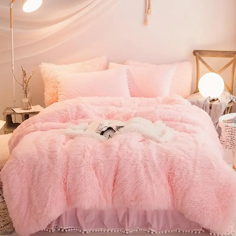 Solid Color Plush Duvet Cover Set, 3 Counts/set Including 1 Count Duvet Cover and 2 Counts Pillowcase without Filler, Soft ...