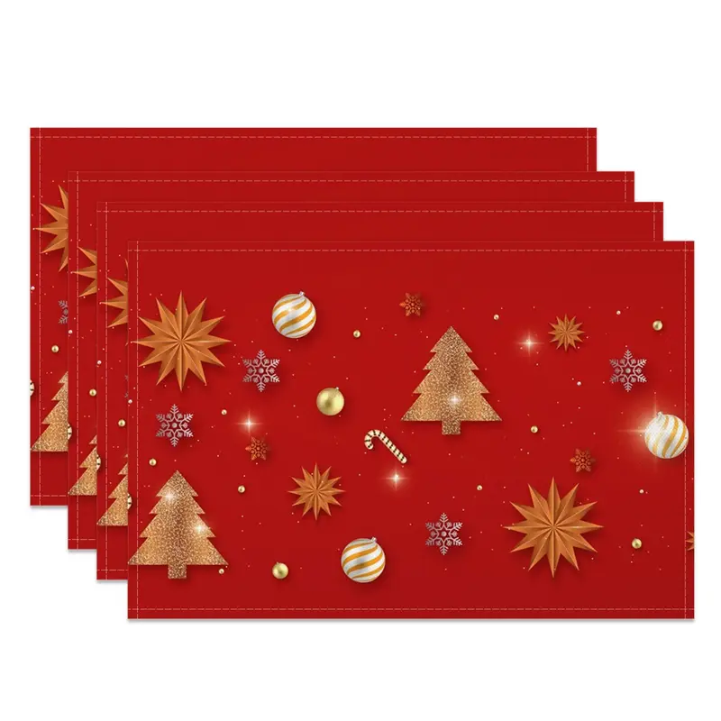 Aperturee Festive Red Gold Snowy Christmas Set Of 4 Placemats, 14x12 Inch, 15.8 USD, NYWH00397-S, placemats