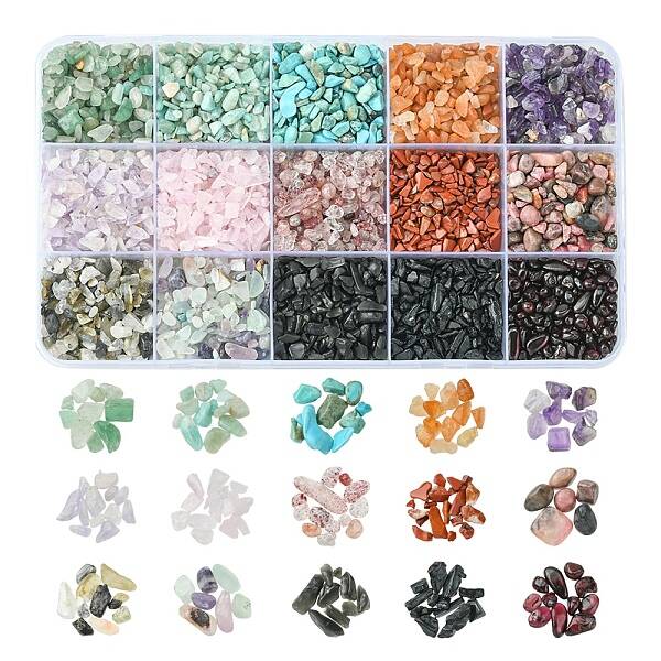 305G 15 Styles Natural Mixed Gemstone Chip Beads