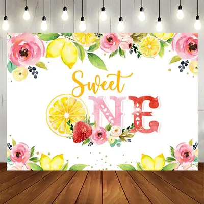 Aperturee Pink Floral Lemon Sweet 1st Birthday Backdrop