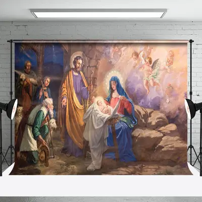 Aperturee Dark Night Angel Nativity Merry Christmas Backdrop - Aperturee