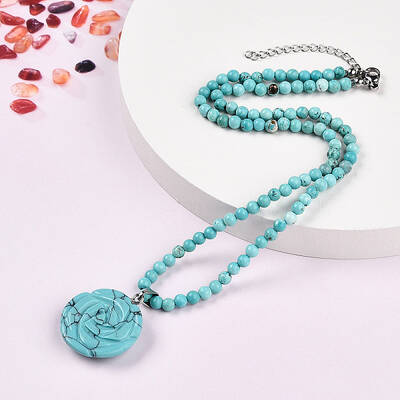 Synthetic Turquoise 4.5mm Round Beaded Flower Pendant Necklaces