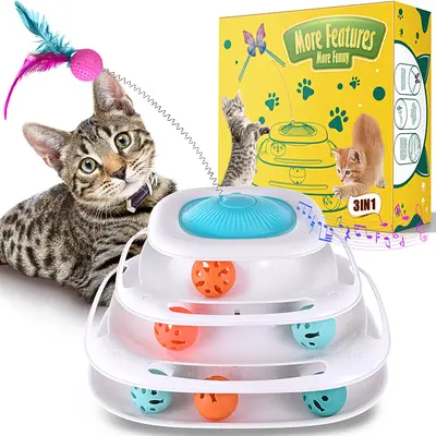 3in1 Interactive Cat Toys for Indoor Cats, Automatic Kitten Toys with 360° Fluttering Butterfly, Track Balls and Simulated B...