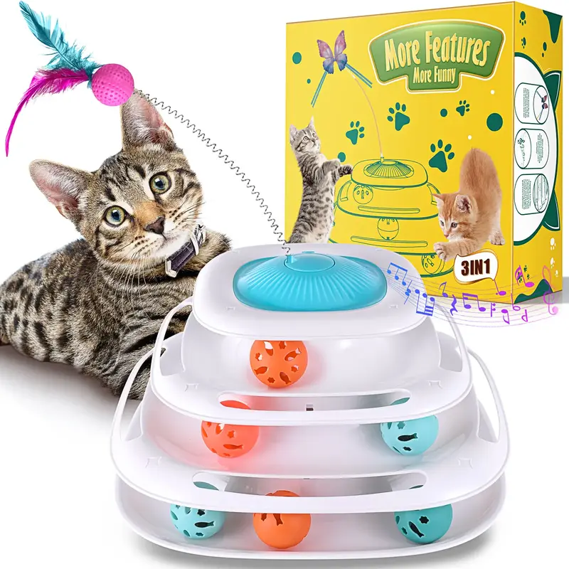 3in1 Interactive Cat Toys for Indoor Cats, Automatic Kitten Toys with 360° Fluttering Butterfly, Track Balls and Simulated B...