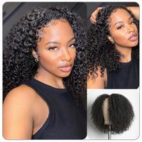 [Wequeen]  Kinky Curly V Part Wigs 10A Grade Brazilian Thin Part Human Hair Wigs For Beginner Glueless Half Wig Natural Color...