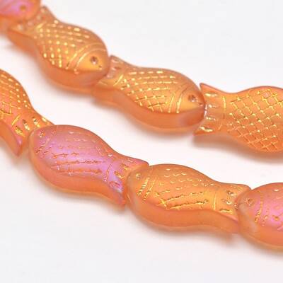 Frosted Electroplate Glass Fish Beads Strands