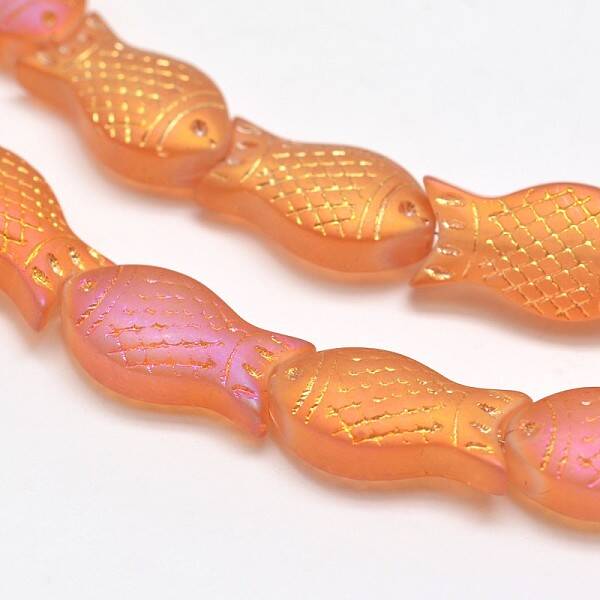 Frosted Electroplate Glass Fish Beads Strands