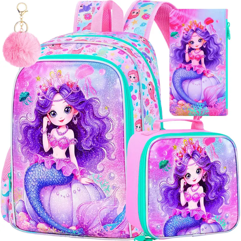 3Pcs Mermaid Backpack for Girls, 16\