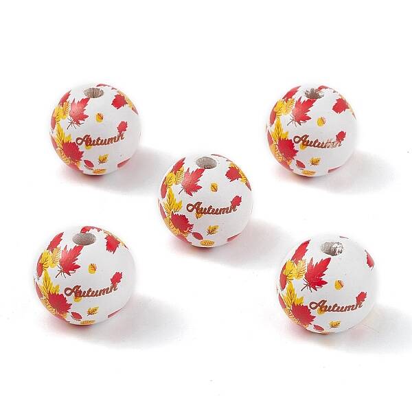Autumn Printed Natural Wood European Beads