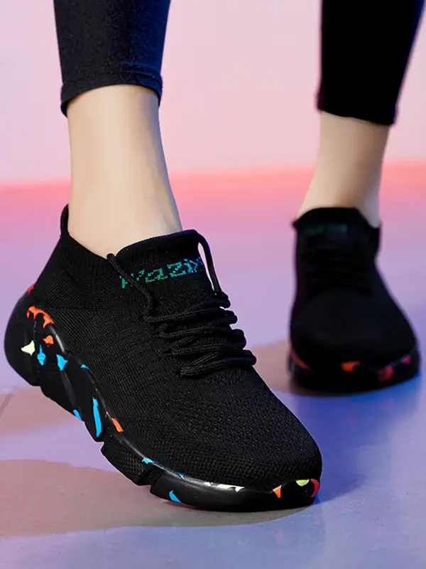 Women's Summer Colorblock Lace Up Front Low Top Mesh Sneakers, Casual Sporty Breathable Comfortable Running Sports Shoes, Ath...