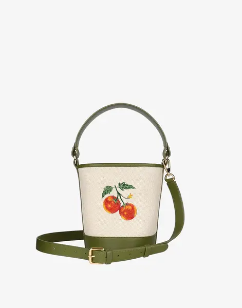 HYER GOODS X Hello Adrianne Hand-Painted Mini Bucket Bag | Color: LINEN/ ORANGE | Style: Farfalle | charm: ballet slipper
