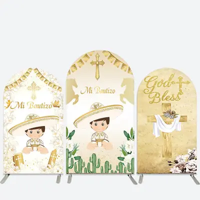 Aperturee Gold Glitter Mi Bautizo Cacti Baptism Arch Backdrop Kit | Chiara Arch Backdrop Diy | Diy Arch Backdrop Cover | Diy ...