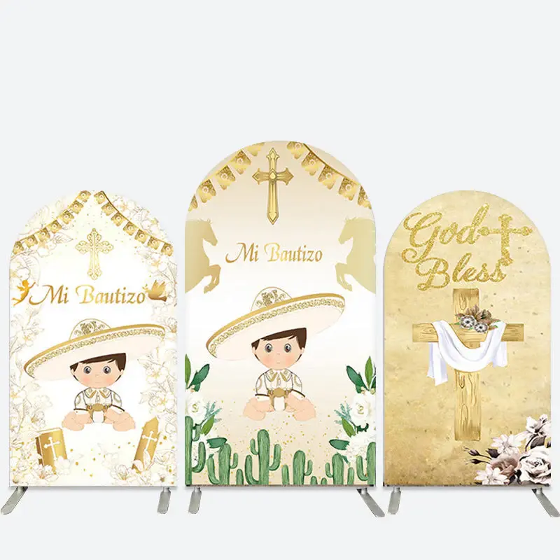 Aperturee Gold Glitter Mi Bautizo Cacti Baptism Arch Backdrop Kit | Chiara Arch Backdrop Diy | Diy Arch Backdrop Cover | Diy ...