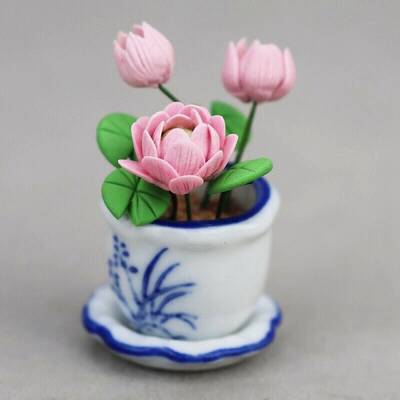 Polymer Clay Lily with Resin Basket Miniature Ornaments