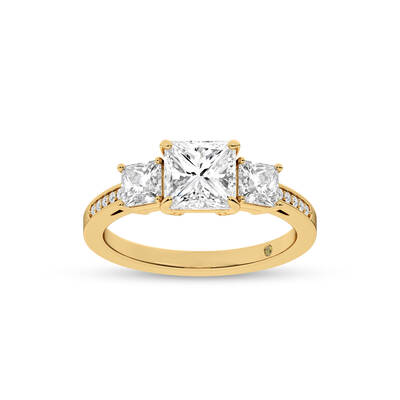 Sydney Three Stone Quarter Coverage Princess Cut Lab Diamond Engagement Ring | 18K Yellow Gold 5 5/8 CT. TW.