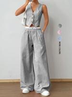 Women's Striped Print Vest Top & Wide Leg Pants Two-piece Set, Casual Sleeveless Top & Pants for Summer, Ladies Clothes for D...