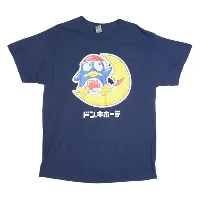 GILDAN Moon Penguin Mens T-Shirt Blue L