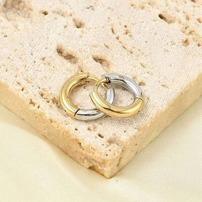 201 Stainless Steel Two Tone Hoop Earrings