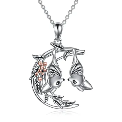 Sterling Silver Two-tone Bat Pendant Necklace