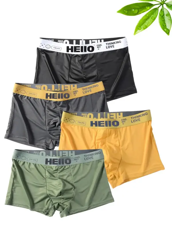 Men's Contrast Letter Tape Basic Boxer Briefs, Regular Fit Casual Comfort Breathable Panties for Halloween, Men's Halloween�...