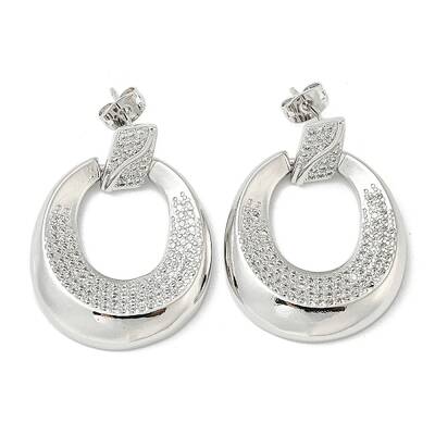 Oval Rack Plating Brass Micro Pave Cubic Zirconia Dangle Stud Earrings