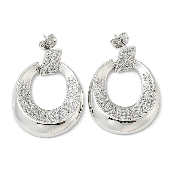Oval Rack Plating Brass Micro Pave Cubic Zirconia Dangle Stud Earrings