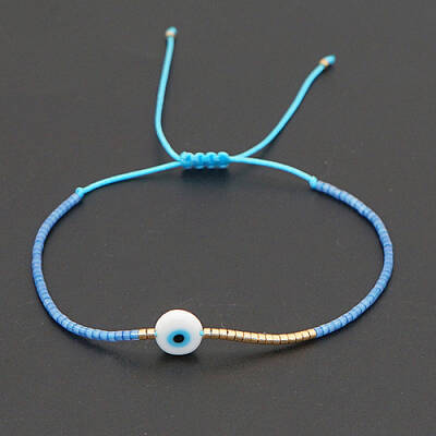 Adjustable Lanmpword Evil Eye Braided Bead Bracelet