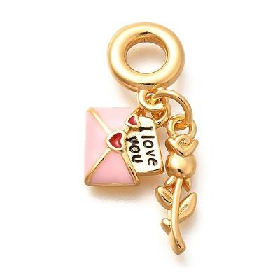 Brass Enamel Letter & Rose Flower European Dangle Charms