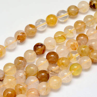 Natural Yellow Hematoid Quartz Round Beads Strands