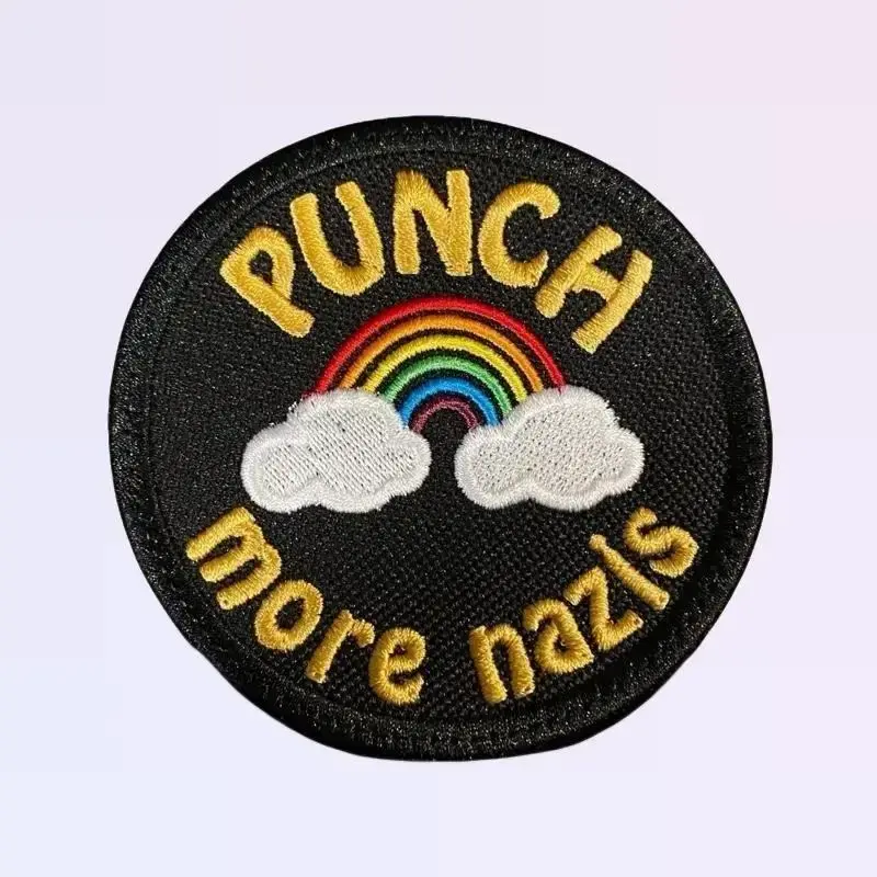 Punch More Nazis Anti-Fascist Action Patch Rainbow Clouds Iron On Sew On Hook Backing Multiple Sizes Protest Gear Embroidery ...