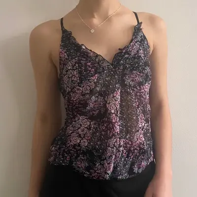Unbranded Sheer Cami Top - XS Black Viscose Blend